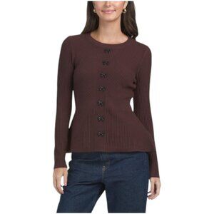 NANETTE BY NANETTE LEPORE Long Sleeve Ribbed Peplum Sweater With Bow Buttons